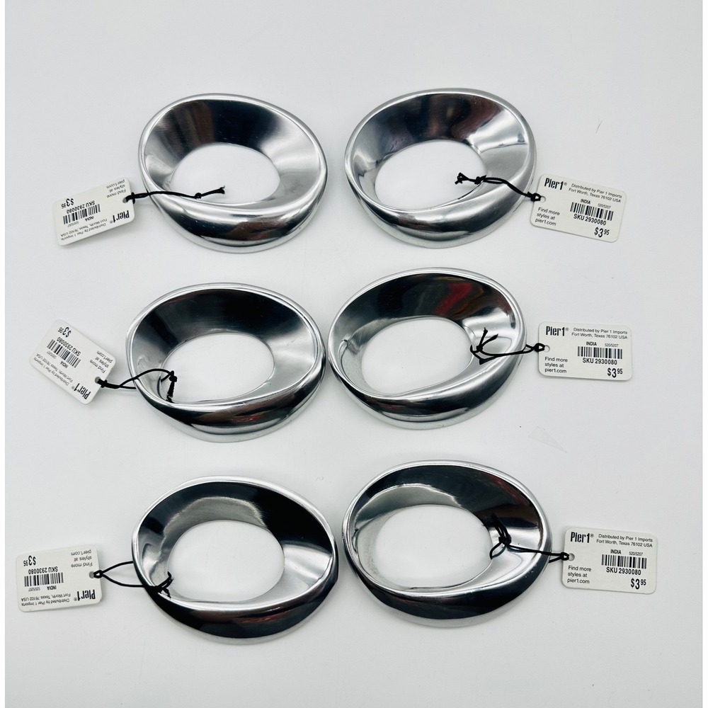 Pier 1 Silver Metal Napkin Rings Set of 6 Modern Twisted Oval New with Tags